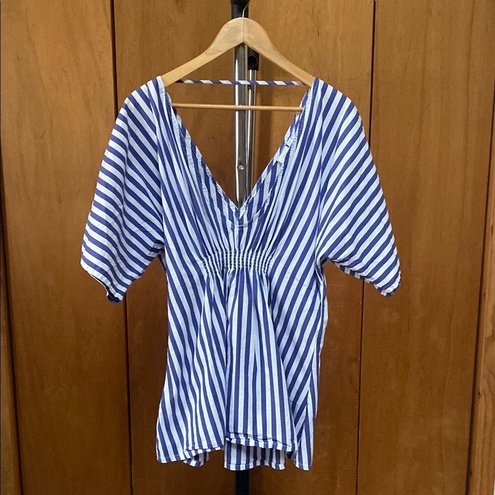 Onia Alessandra Plunging Striped Coverup Dress blue/white stripe Sz M